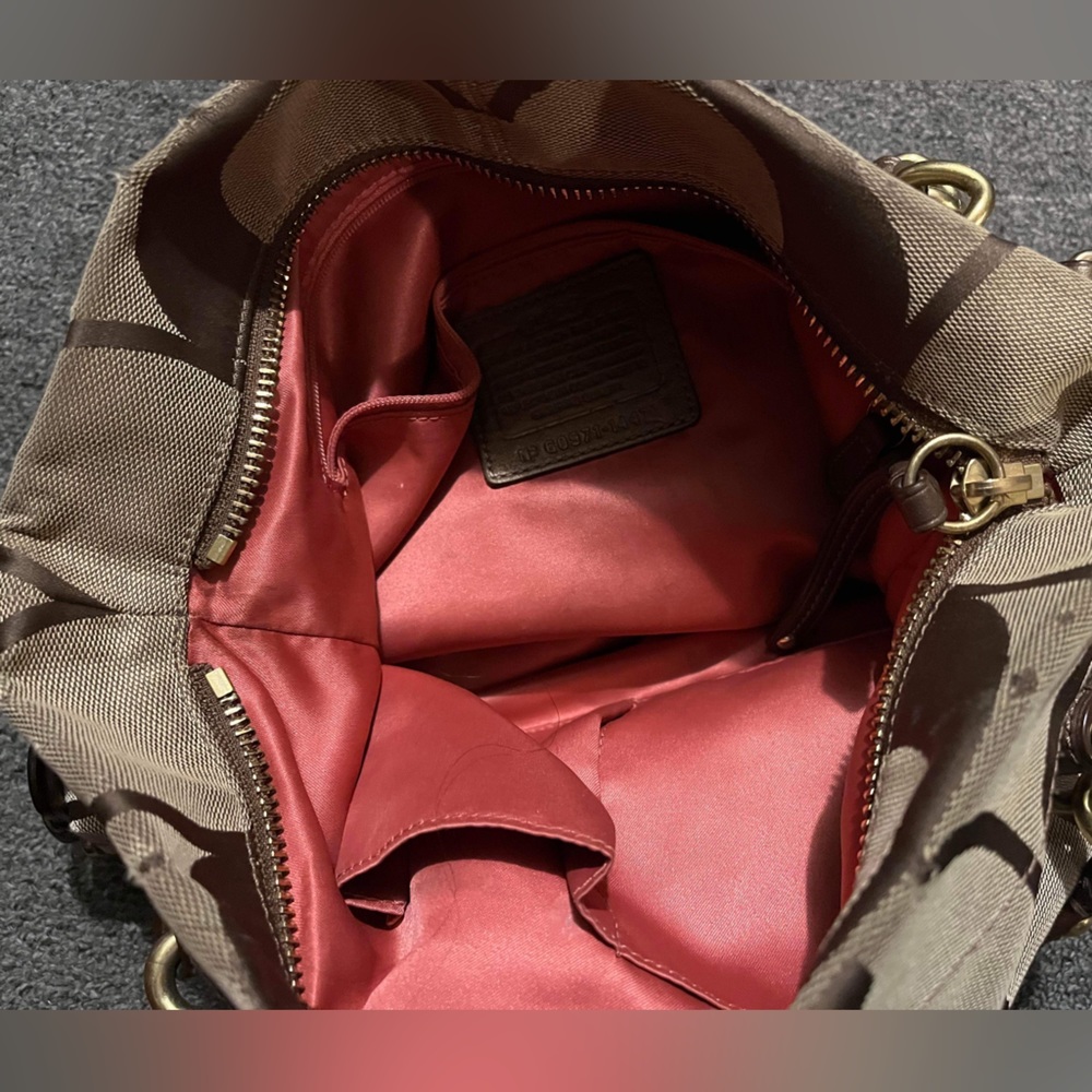 Coach 24CM Signature Khaki Brown Duffle Shoulder Bag Handbag F15067 Leather - Picture 14 of 16